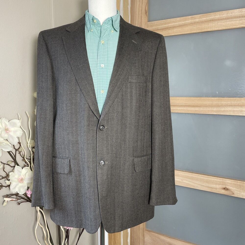 Stuart Hughes Lambswool Blazer Mens 44L Wool Sport Coat Brown Classic Jacket